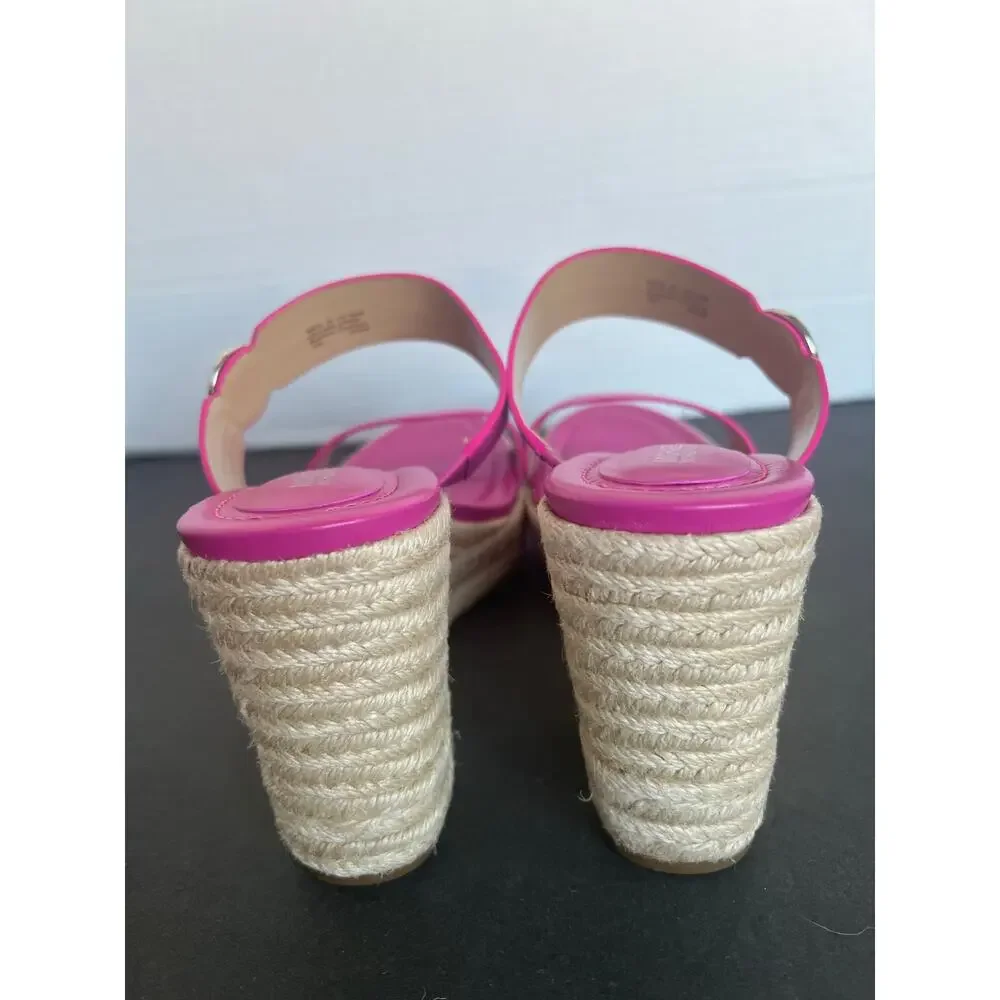 Michael Kors Leather Hot Pink Lucinda Slip On Espadrille Jute Wedge Sandals 10 - Picture 7 of 10